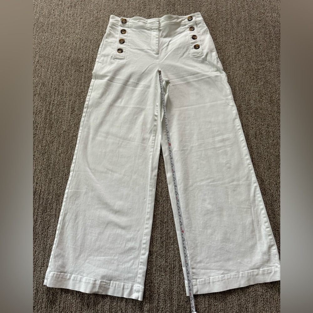Ann Taylor Ivory Button-Accent Flare Pants